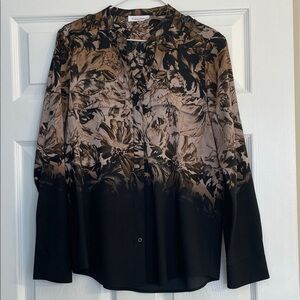 Calvin Klein Black and Tan Patterned Blouse